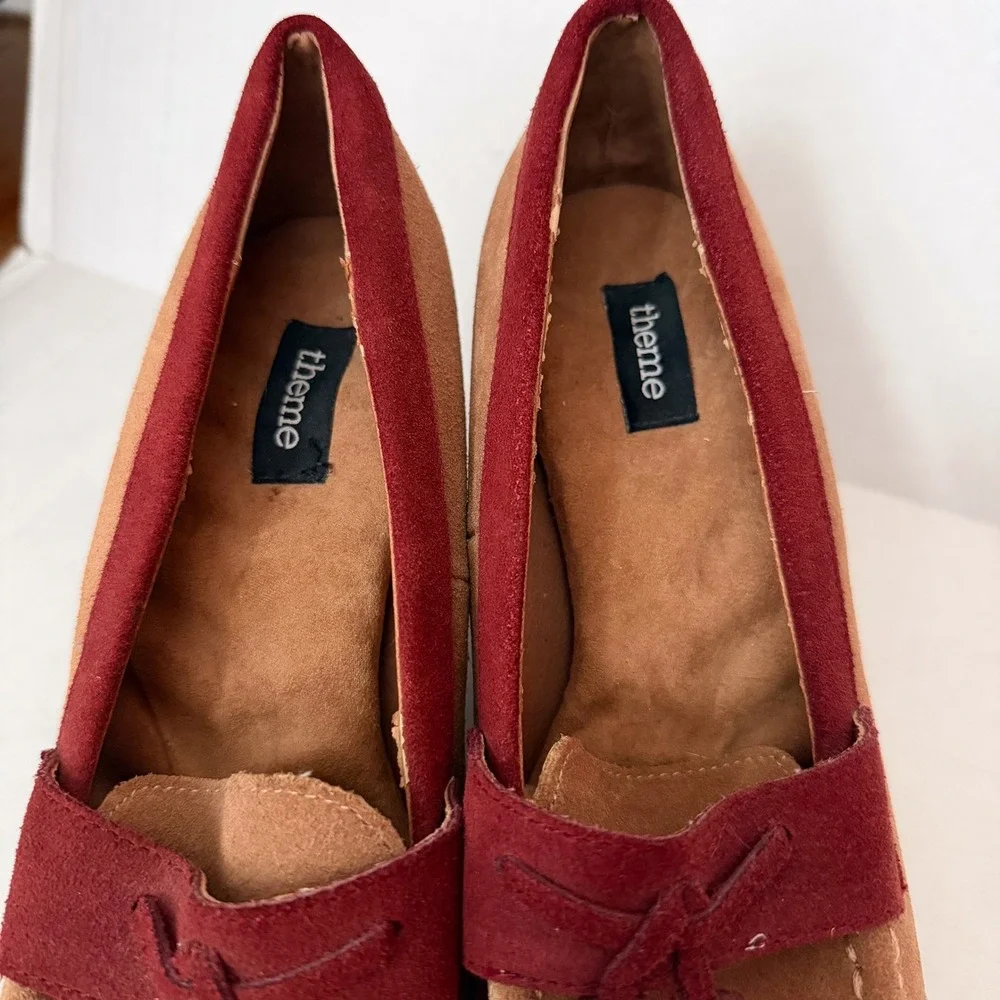 Y2K Women Tan Burgundy Suede‎ Tassel Wedge Loafer Shoes Size 8 M